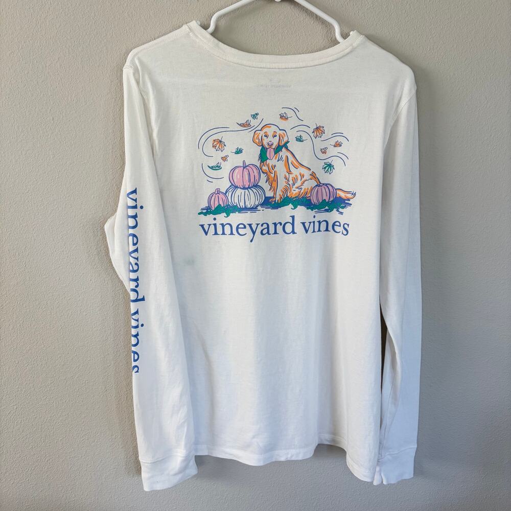 Vineyard Vines Pumpkin Patch Golden Retriever Long Sleeve Pocket Tee (L)